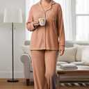 Women's Pajama Sets Long Sleeve Button Down Soft Knit Sleepwear 2 Piece Lounge Set (XXL)