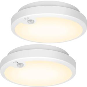 2-Pack Battery Operated Motion Sensor LED Ceiling Lights Indoor, Wireless Flush Mount Light Fixture 3000K in 400LM, Battery Powered Ceiling Lamps for Closet Pantry Laundry Stair(Battery Not Included) (3000K Warm White)