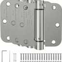 HOSOM Self Closing Door Hinges 3.5 Inch Spring Loaded Hinges Adjustable Tension for Interior Door, UL Listed, for Left and Right Hand Door, 5/8'' Radius Corners, Brushed Nickel, 3 Pack