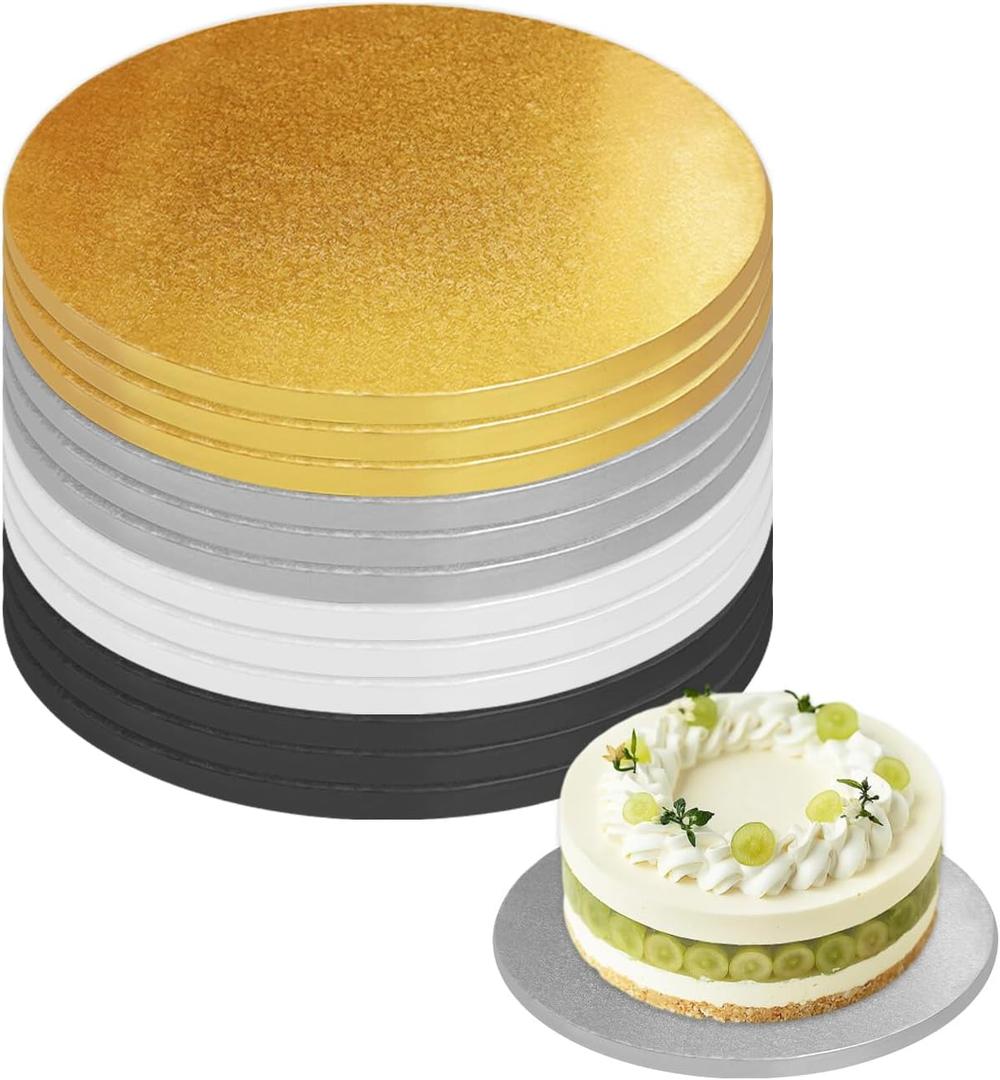 12 PCS 12 Inch Cake Drums Round, 1/2 Inch Thick Cake Boards, Four Colors: White, Gold, Black and Silver, Professional Quality Cardboards