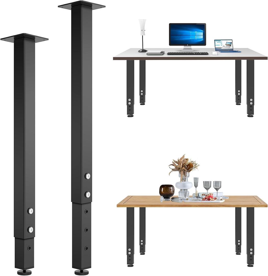 2PCS Adjustable Square Table Leg (24-40inch)Metal Desk Legs, Home Office DIY Furniture Leg Set for Tables, DIY desks, Counter Tops, Kitchen Tables,Office Desk (Black)