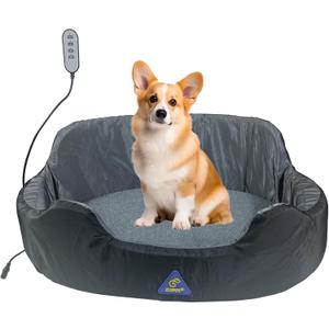 Self-Warming Heated Orthopedic Dog Bed with Dual-Side Comfort (Grey), Reversible Heating Pad for Cats & Small Pets, Waterproof and Machine Washable