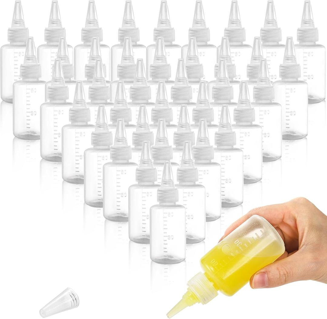 Yesland 40 Pack Small Squeeze Bottles with Measurement, 2 oz Plastic Writer Bottles with Leak-Proof Top for Liquids Mini Empty Glue Bottle for Paint, Crafts, Art, Glue, Lotion - Clear