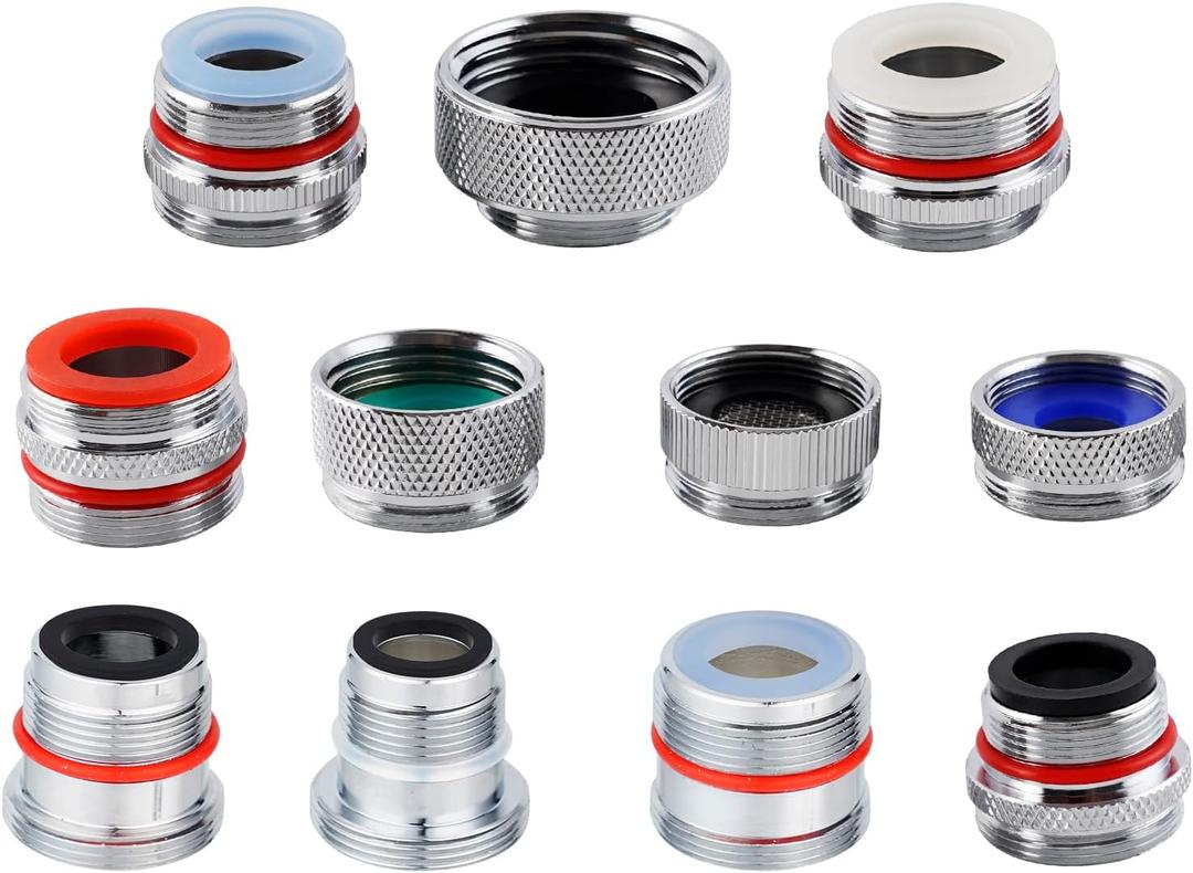 11pcs Faucet Adapter Kit, Brass Faucet Aerator Adapter Set Male Female Sink Faucet Adapter Converter to NH 3/4 Garden Hose, G 1/2 Shower Hose, Apply on Both Removable and Insert Aerator