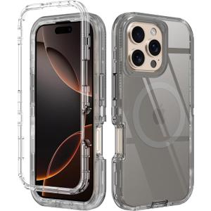 I-HONVA for iPhone 16 Pro Max Case Clear [Non Yellowing] [Compatible with MagSafe] Shockproof 3-Layer Full Body Protection Rugged Heavy Duty Cover Case for Apple iPhone 16 Pro Max 6.9",Black