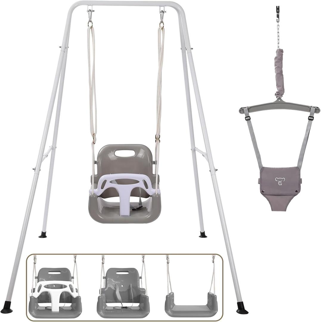 2 in 1 Toddler Swing Jumper, Swing Set for Indoor/Outdoor, Baby Jumpers and Bouncers, Easy to Assemble & Store, Suitable for Children 6 Months and OlderBlack