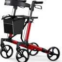 WOTURE Foldable Rollator Walker with Seat & Backrest 16 lb Ultra-Light Mobility Aid, 8" All-Terrain Wheels for Indoor/Outdoor Use, Adjustable Handles & Dual Brakes, Includes Storage Bag, Red