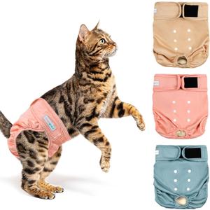 Langsprit Reusable Diapers for Cats - Washable Kitten Incontinence Diapers for Male & Female Cats, Sizes: Large, Medium, Small (Morandi)