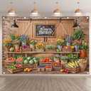12x8ft Fabric Farmers Market Backdrop Fresh Vegetables Flowers Wooden Barn Spring Photography Background Baby Shower Birthday Party Decorations Photo Banner Props
