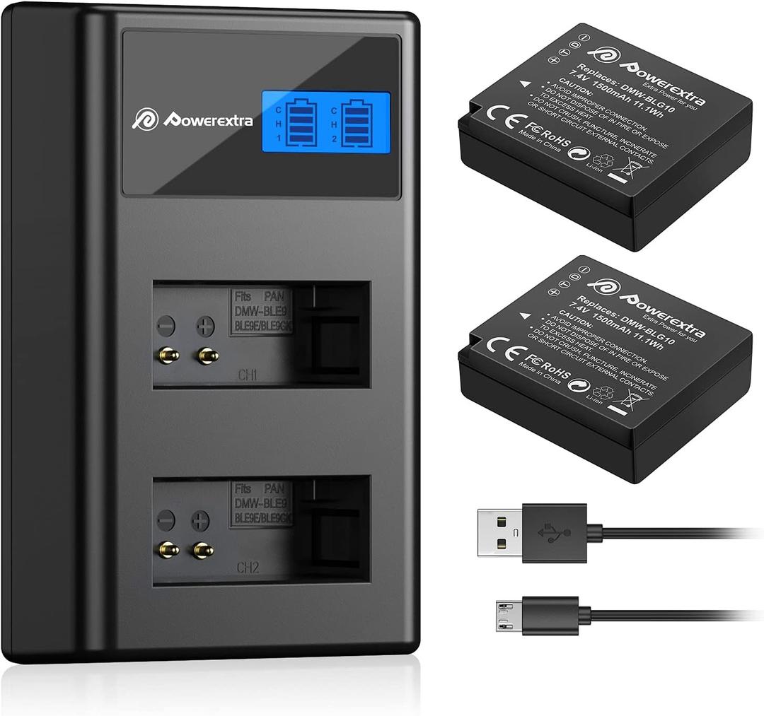 2 Pack DMW-BLG10 Battery 1500mAh and Dual USB Charger for Panasonic DC-G100, DC-ZS80, DC-GX9, DC-LX100 II, DC-ZS200, DC-ZS70, DMC-GX80, DMC-GX85, DMC-ZS60, DMC-ZS100, DMC-GF6, DMC-GX7K, DMC-LX100K