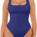 FeelinGirl Bodysuits for Women Seamless Square Neck Tummy Control Compression Thong Shapewear Bodysuit Tank Tops Bodysuit XL