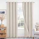 BGment Light Beige Blackout Curtains for Living Room 84 Inch Long - Linen Textured Thermal Insulated Total Sun Blocking Bronze Grommet Window Drapes for Farmhouse, 2 Panels, 52 x 84 Inch