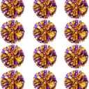 Vegove 12 Pcs Cheerleading Pom Poms Bulk, Plastic Metallic Foil Cheer Hand Flowers, Cheerlead Pompoms for Sports Team Ball Game, 12 Inch (Purple/Gold)