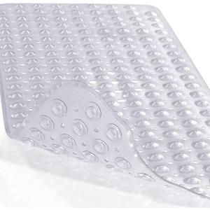 Yimobra Non Slip Bathtub Mat, Super Strong Suction Cups, 40"x16" Extra Long Shower Mat with Drain Holes, Machine Washable Fast Draining Bathroom Floor Mat, Clear Grey