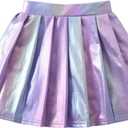 WDIRARA Toddler Girl's Metallic Pleated Skirt Party Swing A Line Short Skirts (Purple)