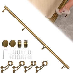 Bar Foot Rail Kit 4ft / 6ft / 8ft - Stainless Steel Complete Wall Mounted Bar Foot Rest - Brass Gold Foot Rail System with Tubing, Wall Brackets, End Caps & Internal Connector