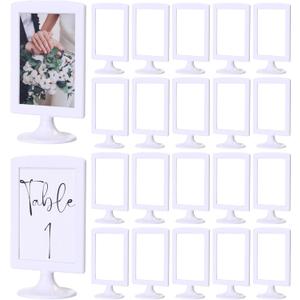 20 Pack Double Sided Standing Picture Frame 4x6 Plastic Photo Frame Bulk White Picture Display Holder Stand for Table Number, Menu, Wedding, Christmas