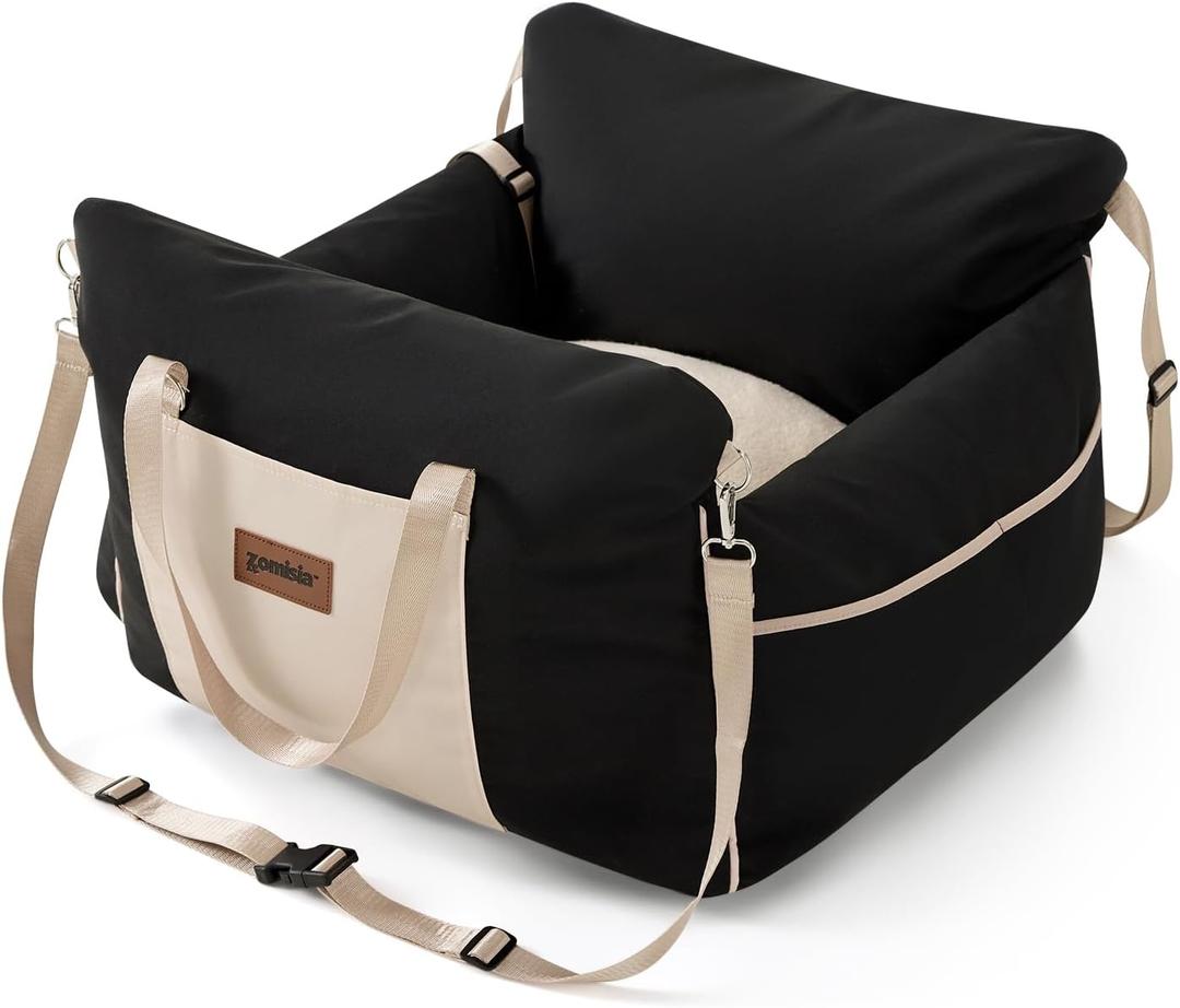 ZOMISIA Dog Car Seat for Small Dogs  Waterproof Pet Booster Seat for Car with ClipOn Safety Leash, Travel Carrier for Medium Puppy up to 25 lbs, Memory Foam Filling and Adjustable Buckles, Black