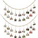 Kathfly 2 Pcs Hanging Photo Display with 36 Wood Clips DIY Boho Collage Picture Frame Wooden Beads Garland Hanging Picture Holder 3.61 ft Rustic Photo Wall Decor for Dorm Bedroom Nursery