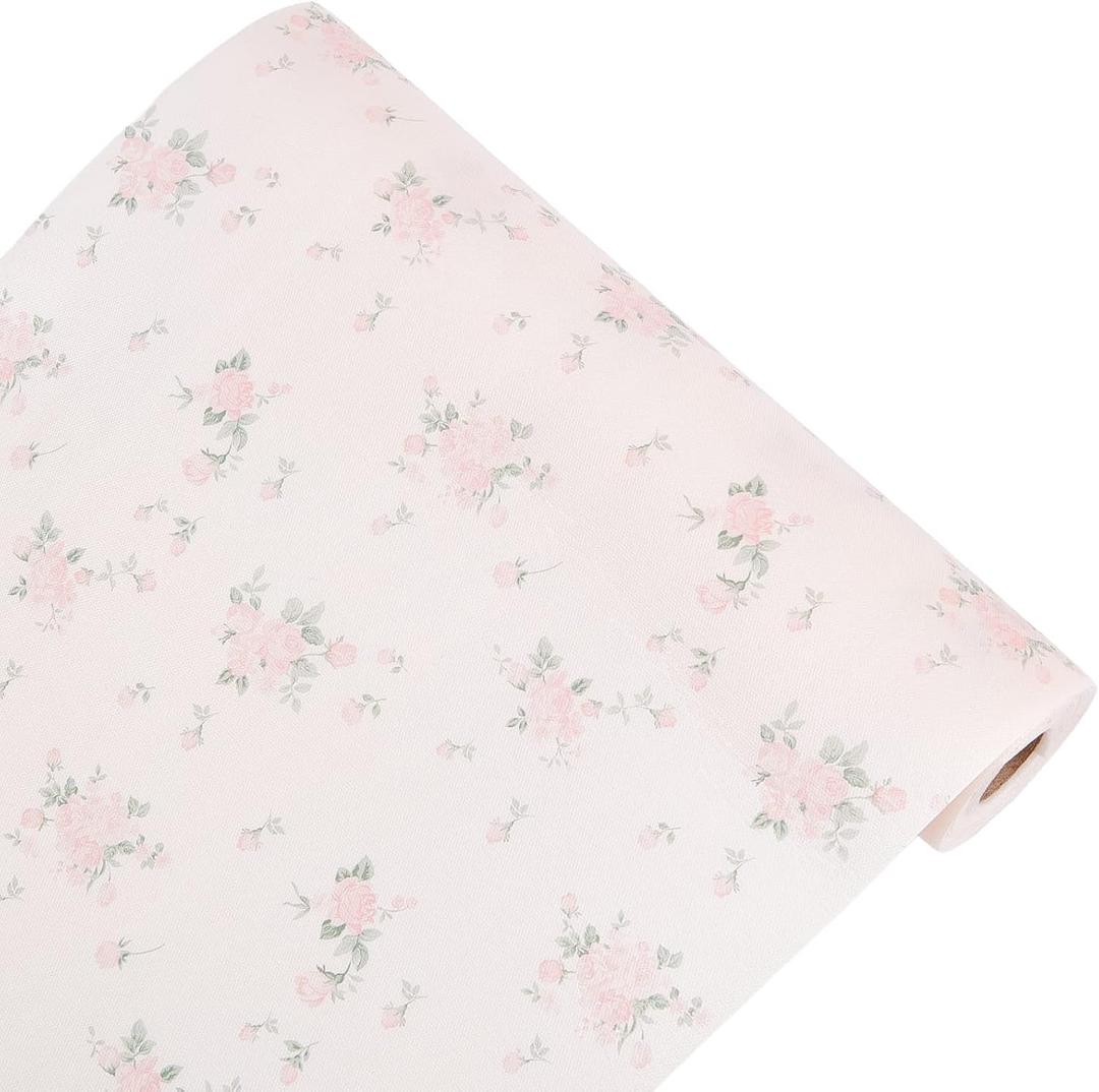 CREATCABIN Plastic Drawer Liners Shelf Cabinet Closet Cupboard Flower Wallpaper (Non-Adhesive) Waterproof Refrigerator Kitchen Protector Lining Wall Paper for Bedroom 30 x 300cm Pink Rose
