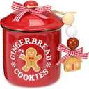 Nefelibata Christmas Decorations Ceramic Canister Gingerbread Cookies Tiered Tray Decor Xmas Mini Candy Jar Bowl with Buffalo Plaid Bowknot Wooden Beads Home Table Centerpiece Supplies Gift Idea