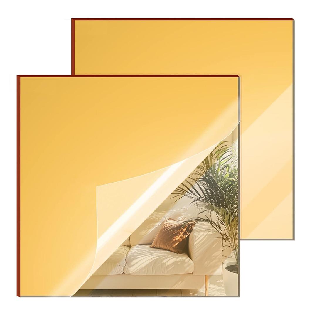 Gold Mirror Acrylic Sheet - 24x24 inches, 2 Pieces | 1/8" Thick Reflective Plexiglass for Crafting, Signage, DIY Projects (60x60 cm)