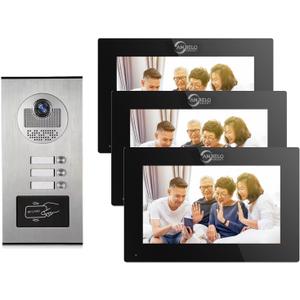 Multi-Unit Home Apartment Visual Intercom Doorbell System,7 Inch Monitor Wired Video Doorbell Door Phone Kits,IR Camera,Motion Detection, Swipe Card, Monitor, Tuya APP (1 doorbell +3 Monitor)