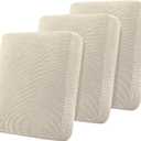 Flamingo P Super Stretch Couch Cushion Covers 3 Piece Set Sofa Seat Slipcovers with Elastic Bottom, Machine Washable Furniture Protector for Pets & Kids (3 Seat Cushion Cover, Biscotti Beige)88.5"D x 30.5"W x 10"H
