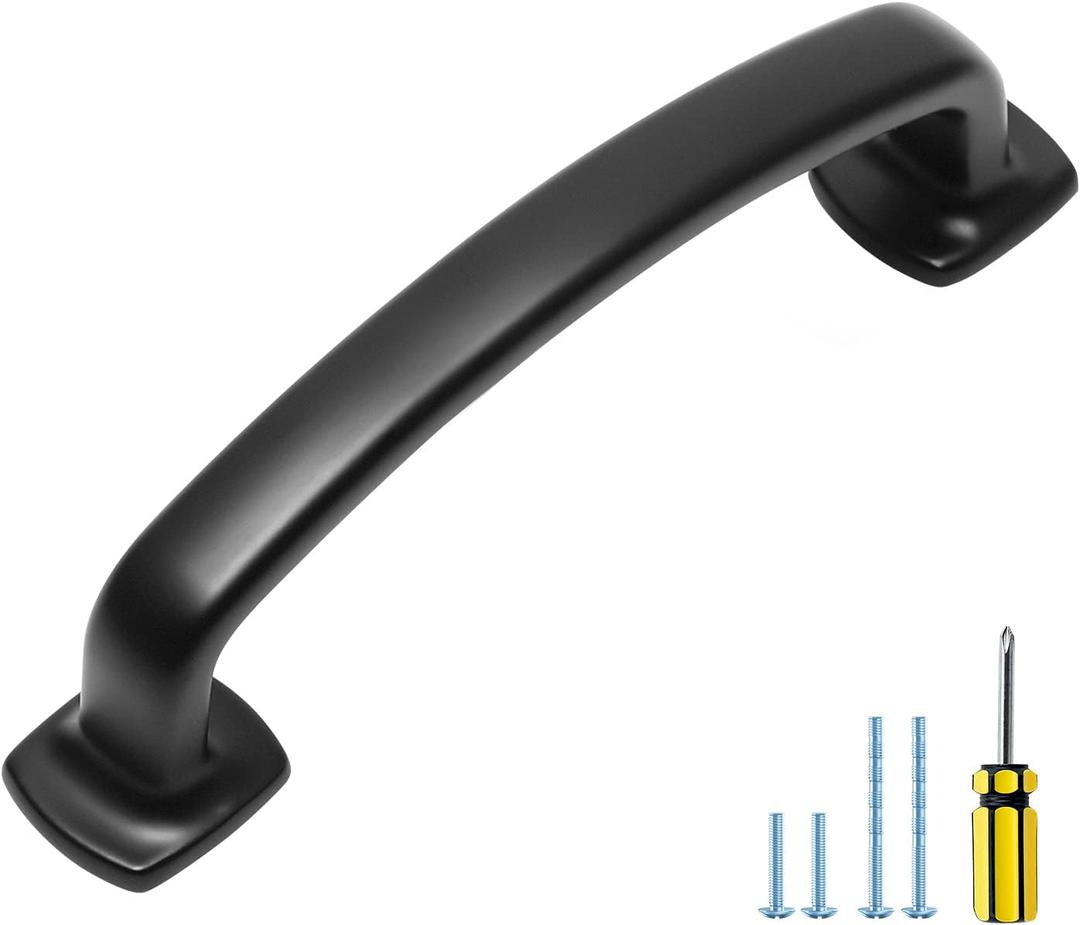 Ravinte Arch Cabinet Pulls Solid 10 Pack 3-3/4 Inch Matte Black Kitchen Cabinet Handles Flat Square Foot Curved Drawer Pulls Hardware for Kitchen Cabinet