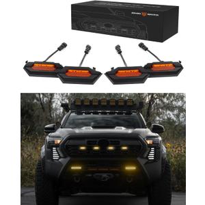 Seven Sparta 4 PCS Grill Led Lights with Fuse Adaptor Compatible with 2024-2025+ Toyota Tacoma TRD OEM Front Grille, including Sport, Off-Road, PreRunner, except TRD Pro (Amber Light with Amber Shell)
