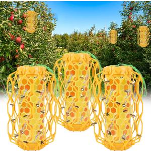 3 Pack Upgraded Wasp Trap Outdoor Hanging, Carpenter Bee and Hornet Catcher, Reusable Yellow Jacket Trap with Bait Reservoir, Bee Killer and Wasp Catcher for Outside (Orange)