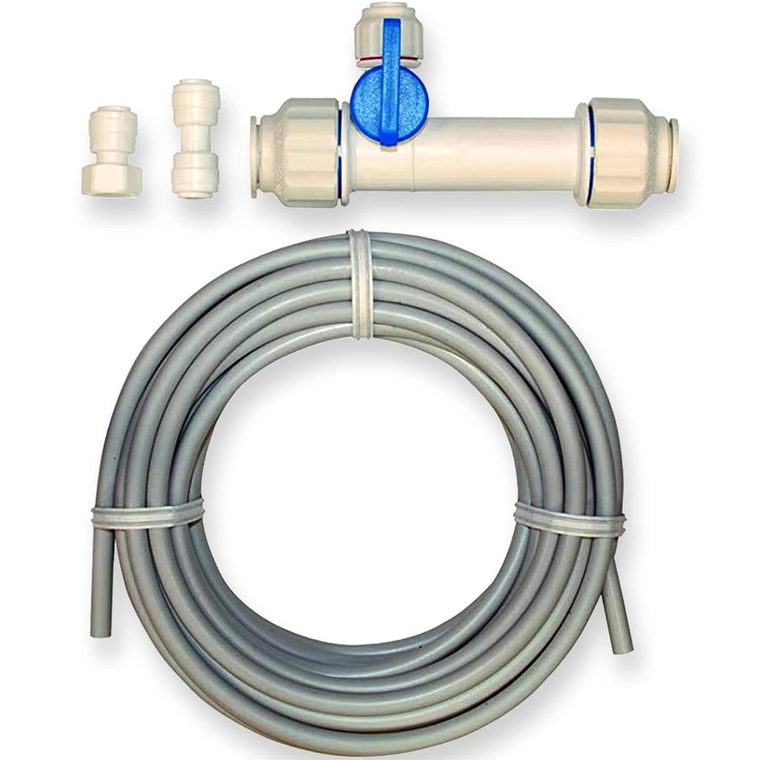 Eastman Ice Maker Installation Kit, 5/8 x 1/4 Inch Slip Tee Valve, 15 Foot White Flexible PEX Tubing Ice Maker Connectors, 60466N