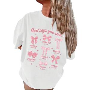RoseSeek Girl's Graphic Tees Short Sleeve Crewneck T Shirts Casual Summer Tops Cute Preppy Clothes (White)