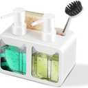 Kitchen Soap Dispenser Set, with Hand and Dish Soap, Sponge Caddy and Brush Holder 4-in-1 Kitchen Dual Soap Dispenser Set for Kitchen Sink, Bathroom - White