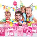 OUSHISS 12Pcs Coquette Pink Bow Party Paper Gift Bags, Girl Bow Birthday Party Treat Bags, Coquette Birthday Goodie Candy Bags for Bow Birthday Baby Shower Bridal Shower Bachelorette Party Supplies