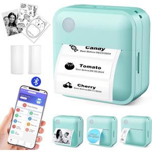 Label Maker Machine with Tape - Thermal Label Printer Bluetooth Label Maker Machine, Mini Printer Sticker Maker for Home, Kitchen, School, Office Organization (Green)