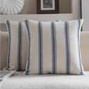Cethom Boho Throw Pillow Covers 20x20 Set of 2, Navy Blue Striped Decorative Pillow Cases for Couch Chair Bed, Textured Farmhouse Modern Accent Cushion Covers for Living Room Bedroom Sofa Home Decor