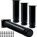 4Pcs 12 Inch / 300mm Adjustable Furniture Legs Stainless Steel Feet, Heavy Duty Table Legs Metal Sofa Legs, Black Desk Legs Dresser Feet for Chair Couch Cabinet (2 Inch Dia Round)