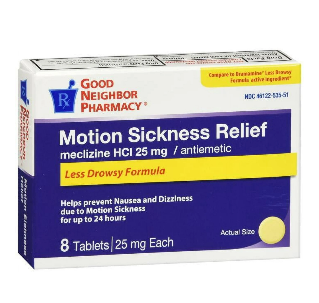 GNP Motion Sickness Relief Less Drowsy 25mg, 8 Tablets (3 Pack), Best By Jan, 2027
