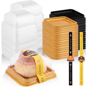 150 PCS Clear Plastic Mini Cake Boxes 3.5Inch Muffin Boxes Biscuit Boxes Cheese Pastry Moon-Cake Dessert Box Packaging Containers for Party, With Sticker To Secure The Lid