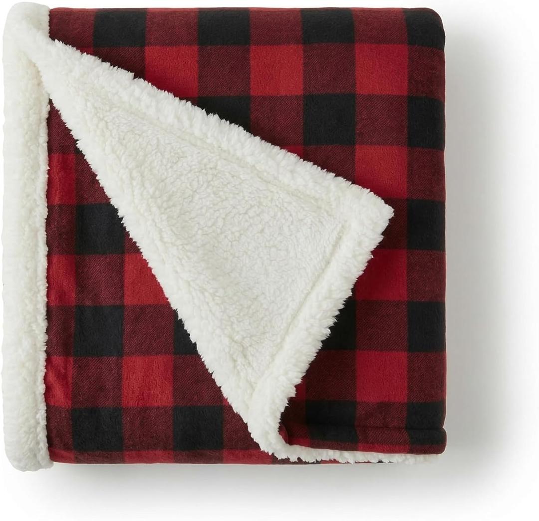 Eddie Bauer - Sherpa Throw Blanket for Couch 50x60  Ultra Soft Reversible Fleece & Plush Sherpa Blanket, Warm Cozy Plaid Throw Blanket for Sofa, Bed, Living Room, Cabin Decor