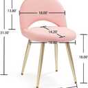 Vanity Chair with Adjustable Backrest, Boucle Upholstery Armless Makeup Stool, Pink Sherpa Vanity Stool with Gold Metal Legs for Bedroom Living Room Kitchen Dinning Room (Gold and Pink), Standard