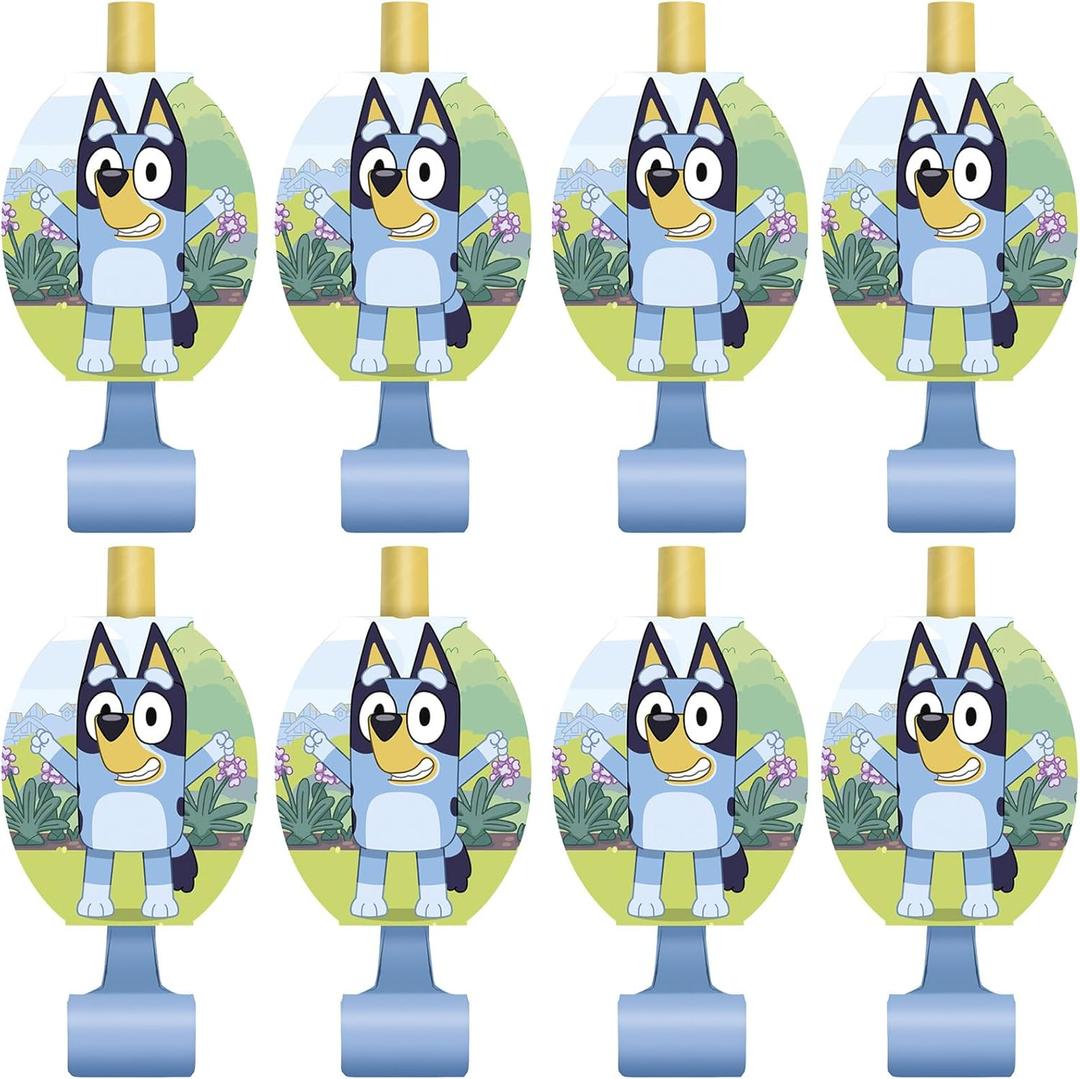 Unique Bluey Party Plastic Blowouts (Pack of 8) | Party Blowouts for Kids - Perfect for Birthdays & Celebrations