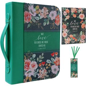 Faithful Hers Bible Cover Case for Women 3pcs Bible Bag Set with Notebook and Bookmark Woman PU Leather Book Carrying Case for Lady Bible Case Christian Gifts for Christmas Thanksgiving Day