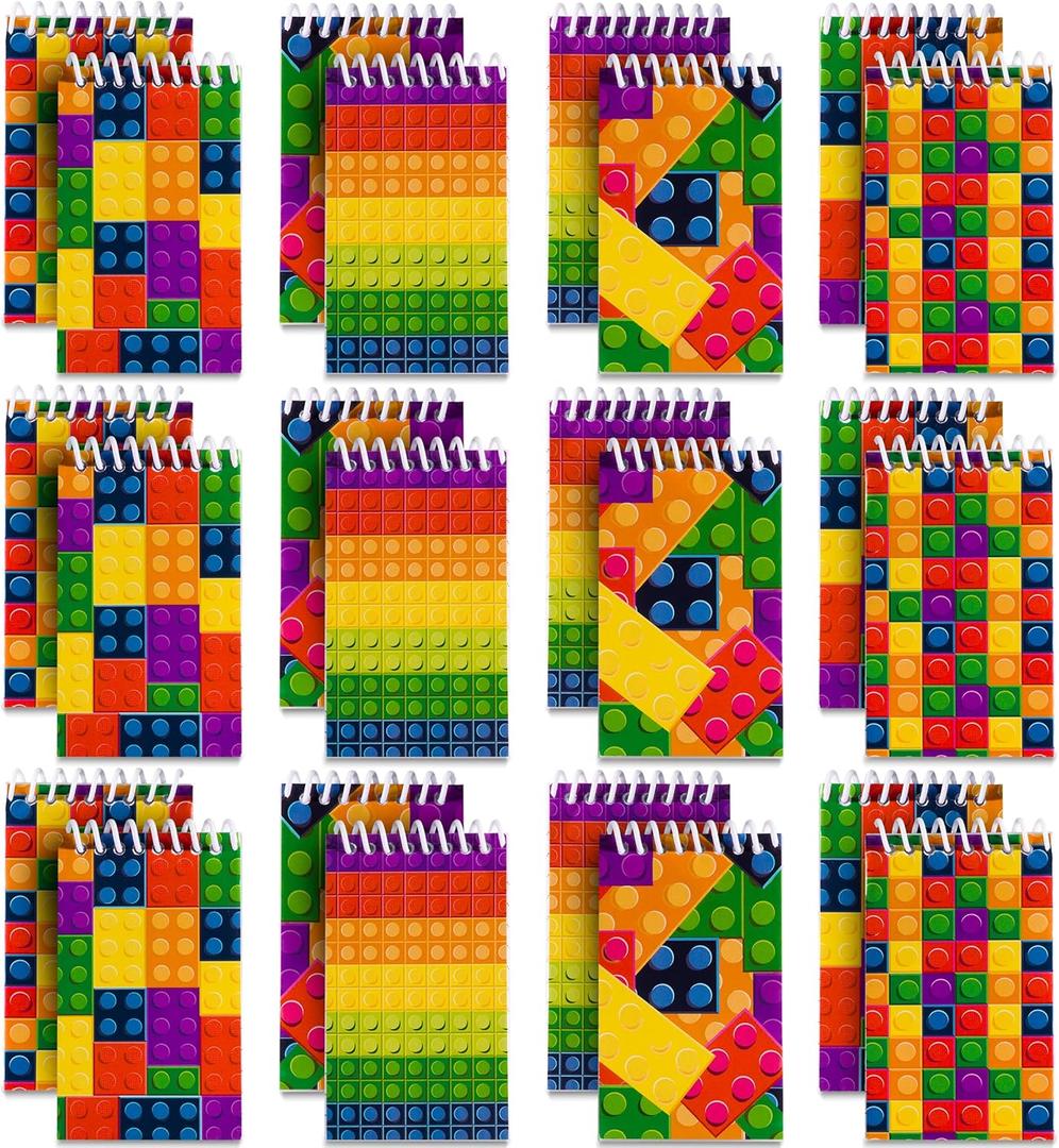 Mini Building Block Notebooks (Bulk of 32) Spiral Notepads In Assorted Brick Styles, Mini Notebook For Kids Pocket Size, For Birthday Party Favors, Goodie Bag Stuffers, Children Classroom Rewards