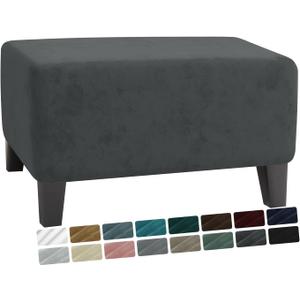 MAXIJIN Velvet Ottoman Slipcover Stretch Square Rectangle Footstool Slipcover Folding Storage Ottoman Covers for Living Room with Elastic Bottom (Ottoman Large, Gray)