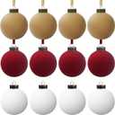 12 Pcs Velvet Christmas Balls Bulk Shatterproof Plastic Christmas Tree Decorations for Decorative Hanging Baubles (12, WhiteWine redKhaki, 3.94Inch)