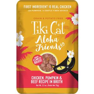 Tiki Cat Aloha Friends Wet Cat Food, Chicken, Pumpkin & Beef, 2.5 oz. Pouch (12 Count) (EXP 08/24/26)