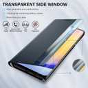 Phone Case for Samsung Galaxy A56 5G Case, Clear View Window Luxury Slim Mirror Galaxy A56 5G Case with Kickstand, Leather Hard PC Flip Shockproof Protective Cover for Samsung A56 5G Case (Deep Blue)