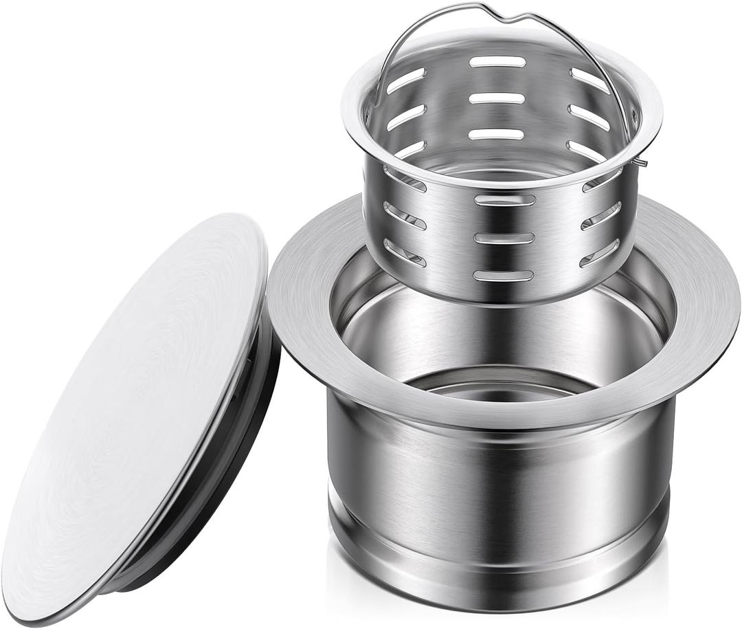BOTEMY 3-1/2 Inch Extended Garbage Disposal Flange with Deep Strainer and Sink Stopper Flat Cover Kitchen Sink Flange Kit (Brushed)